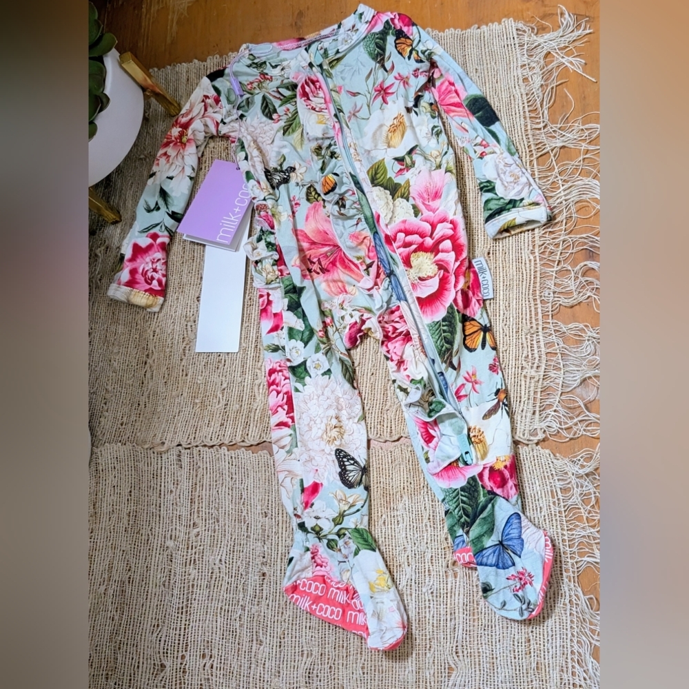 Milk + Coco Camila Long Sleeve Romper Onesie w/ Footsies NWT